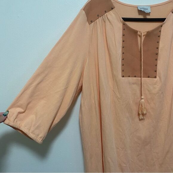 Hippie Haute Top Women Orange Embroidered Tassel Boho Plus 2X tunic - Picture 2 of 6